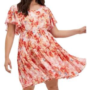 NWT Torrid Dress Women's 6X Peach Floral Chiffon Ruffle Mini Dress